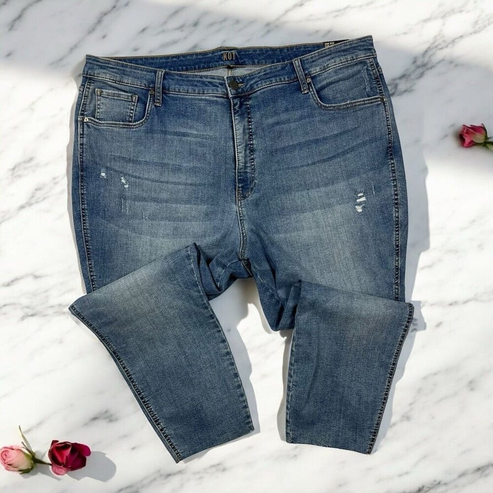 KUT From The Kloth Fab Ab Crop Skinny Jeans Plus Size 24W Raw Hems Distressed